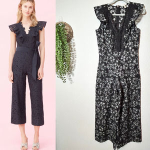 Rebecca Taylor Jumpsuit Clover Sleeveless Floral Embroidered SIlk Lace size 4